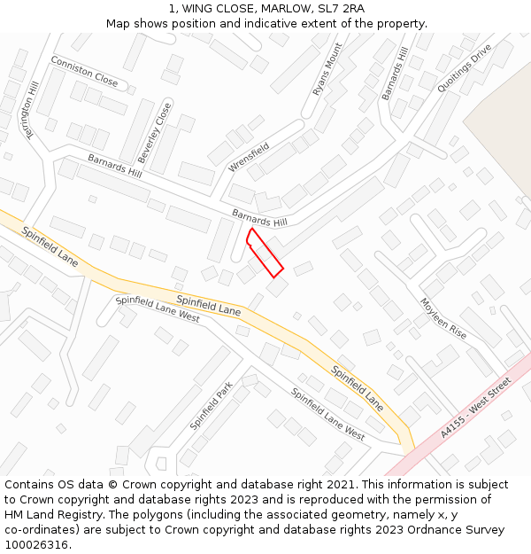 1, WING CLOSE, MARLOW, SL7 2RA: Location map and indicative extent of plot