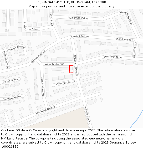 1, WINGATE AVENUE, BILLINGHAM, TS23 3PP: Location map and indicative extent of plot