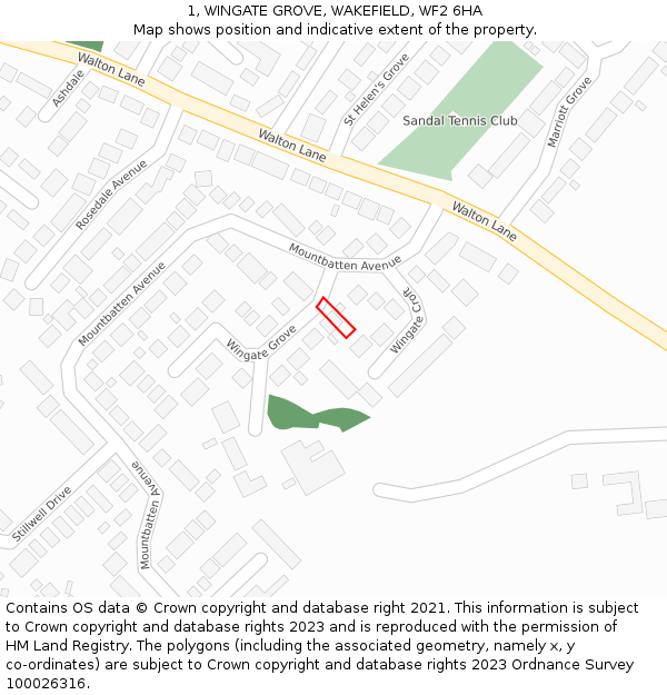 1, WINGATE GROVE, WAKEFIELD, WF2 6HA: Location map and indicative extent of plot