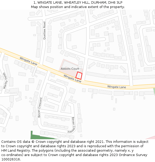 1, WINGATE LANE, WHEATLEY HILL, DURHAM, DH6 3LP: Location map and indicative extent of plot