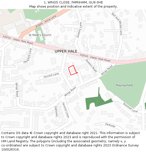 1, WINGS CLOSE, FARNHAM, GU9 0HE: Location map and indicative extent of plot