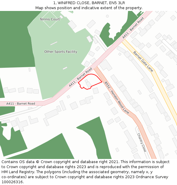1, WINIFRED CLOSE, BARNET, EN5 3LR: Location map and indicative extent of plot