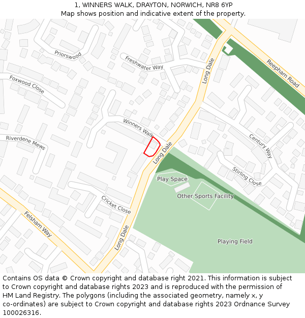 1, WINNERS WALK, DRAYTON, NORWICH, NR8 6YP: Location map and indicative extent of plot