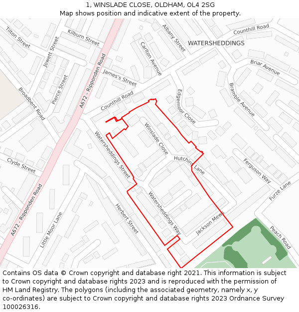 1, WINSLADE CLOSE, OLDHAM, OL4 2SG: Location map and indicative extent of plot