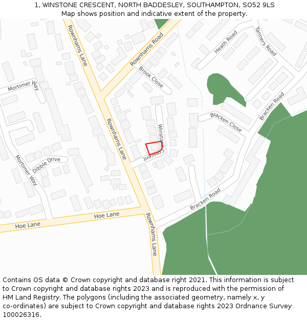 1, WINSTONE CRESCENT, NORTH BADDESLEY, SOUTHAMPTON, SO52 9LS: Location map and indicative extent of plot