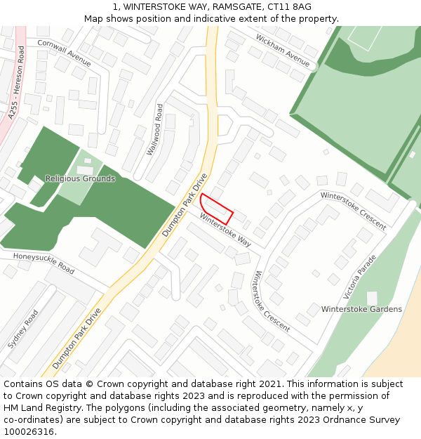 1, WINTERSTOKE WAY, RAMSGATE, CT11 8AG: Location map and indicative extent of plot