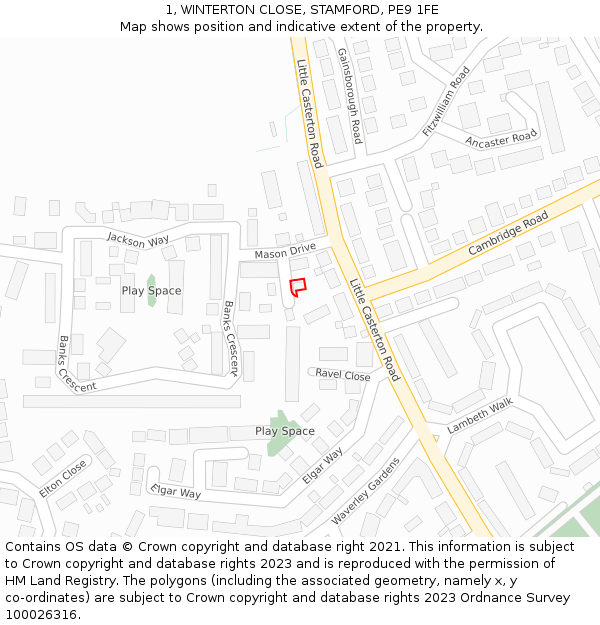 1, WINTERTON CLOSE, STAMFORD, PE9 1FE: Location map and indicative extent of plot