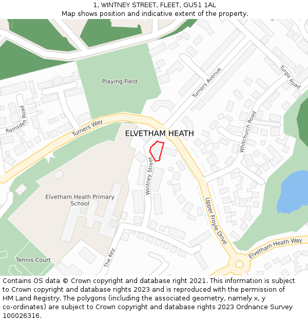 1, WINTNEY STREET, FLEET, GU51 1AL: Location map and indicative extent of plot