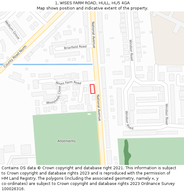 1, WISES FARM ROAD, HULL, HU5 4GA: Location map and indicative extent of plot