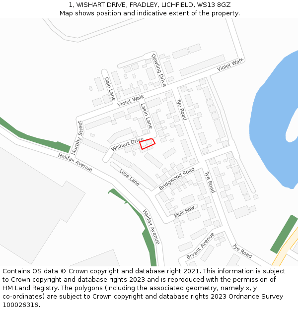 1, WISHART DRIVE, FRADLEY, LICHFIELD, WS13 8GZ: Location map and indicative extent of plot