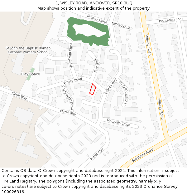 1, WISLEY ROAD, ANDOVER, SP10 3UQ: Location map and indicative extent of plot