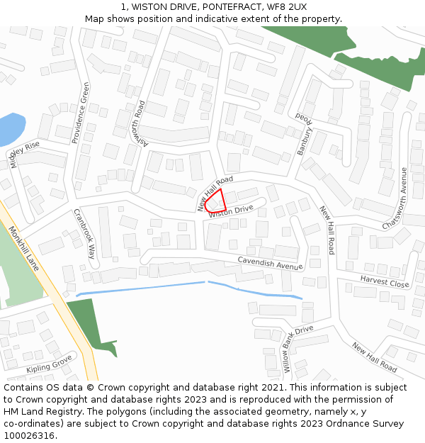 1, WISTON DRIVE, PONTEFRACT, WF8 2UX: Location map and indicative extent of plot