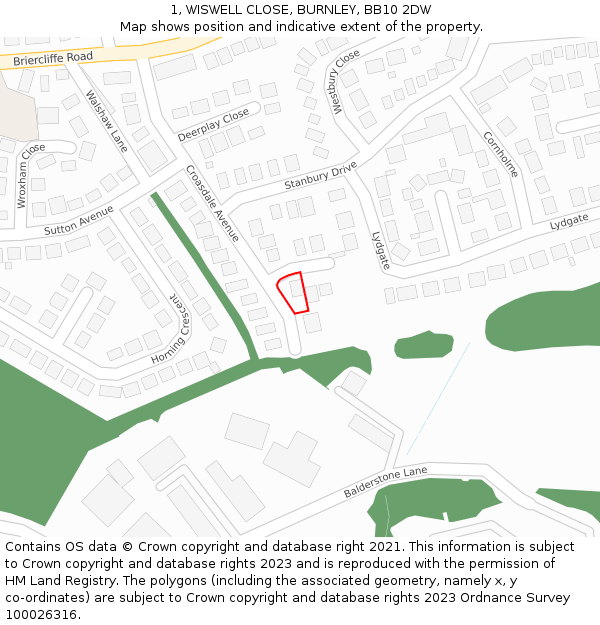 1, WISWELL CLOSE, BURNLEY, BB10 2DW: Location map and indicative extent of plot