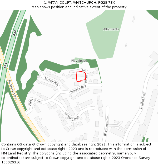 1, WITAN COURT, WHITCHURCH, RG28 7SX: Location map and indicative extent of plot