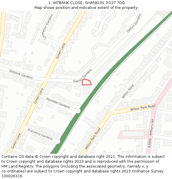 1, WITBANK CLOSE, SHANKLIN, PO37 7DQ: Location map and indicative extent of plot