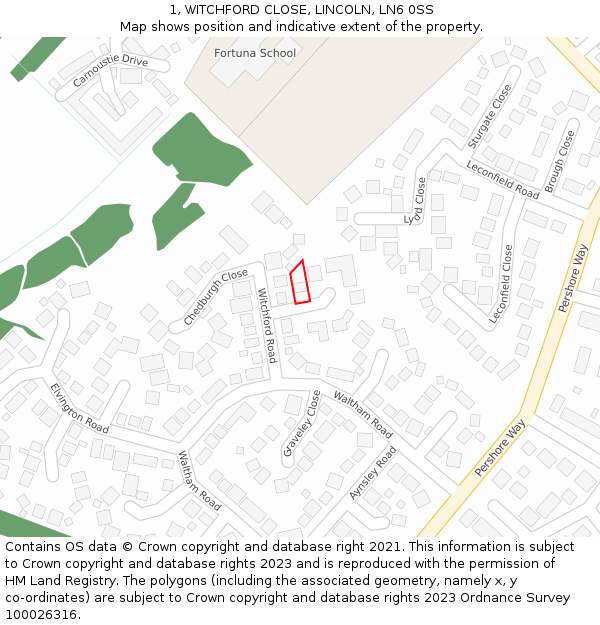 1, WITCHFORD CLOSE, LINCOLN, LN6 0SS: Location map and indicative extent of plot