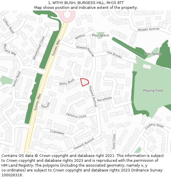 1, WITHY BUSH, BURGESS HILL, RH15 8TT: Location map and indicative extent of plot