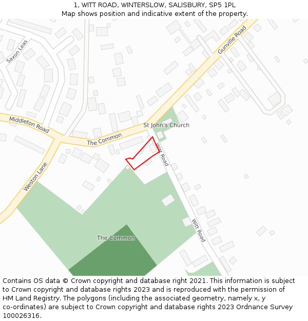 1, WITT ROAD, WINTERSLOW, SALISBURY, SP5 1PL: Location map and indicative extent of plot