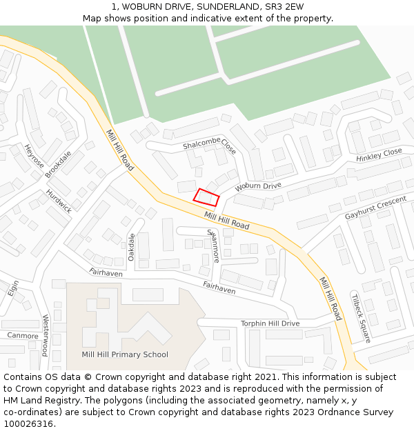 1, WOBURN DRIVE, SUNDERLAND, SR3 2EW: Location map and indicative extent of plot