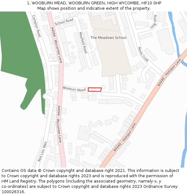 1, WOOBURN MEAD, WOOBURN GREEN, HIGH WYCOMBE, HP10 0HP: Location map and indicative extent of plot