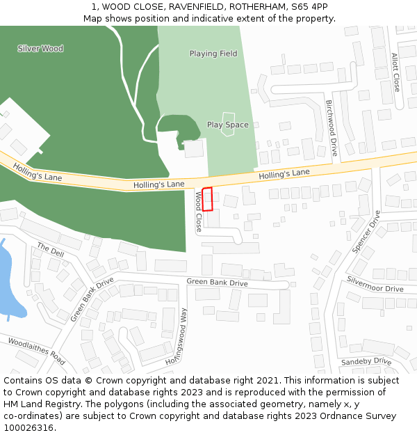 1, WOOD CLOSE, RAVENFIELD, ROTHERHAM, S65 4PP: Location map and indicative extent of plot