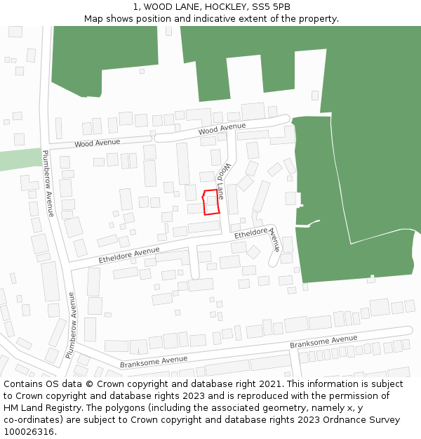 1, WOOD LANE, HOCKLEY, SS5 5PB: Location map and indicative extent of plot