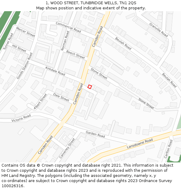 1, WOOD STREET, TUNBRIDGE WELLS, TN1 2QS: Location map and indicative extent of plot