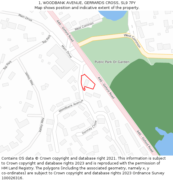 1, WOODBANK AVENUE, GERRARDS CROSS, SL9 7PY: Location map and indicative extent of plot