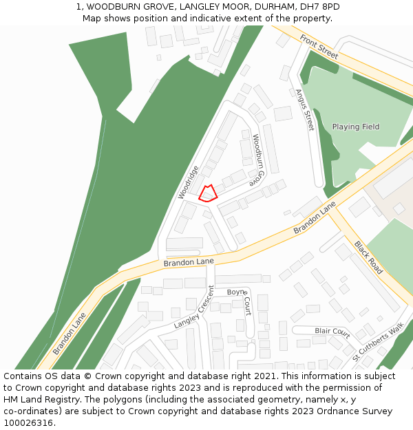 1, WOODBURN GROVE, LANGLEY MOOR, DURHAM, DH7 8PD: Location map and indicative extent of plot