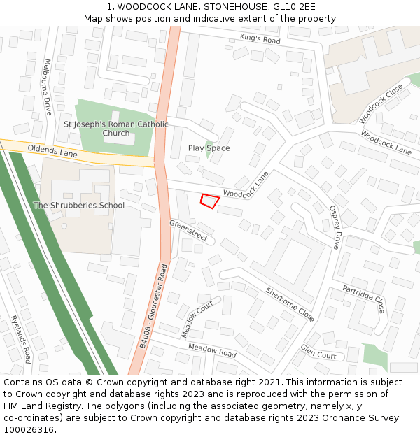 1, WOODCOCK LANE, STONEHOUSE, GL10 2EE: Location map and indicative extent of plot