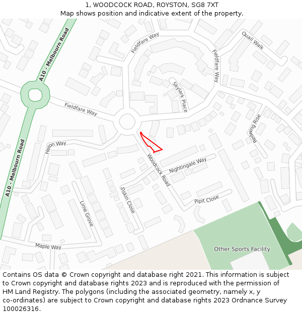 1, WOODCOCK ROAD, ROYSTON, SG8 7XT: Location map and indicative extent of plot