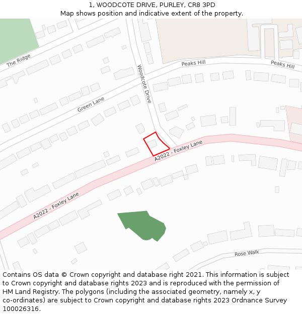 1, WOODCOTE DRIVE, PURLEY, CR8 3PD: Location map and indicative extent of plot