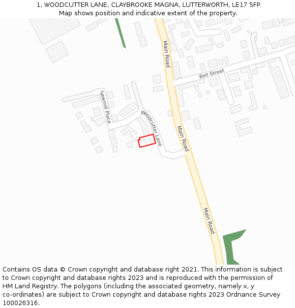 1, WOODCUTTER LANE, CLAYBROOKE MAGNA, LUTTERWORTH, LE17 5FP: Location map and indicative extent of plot