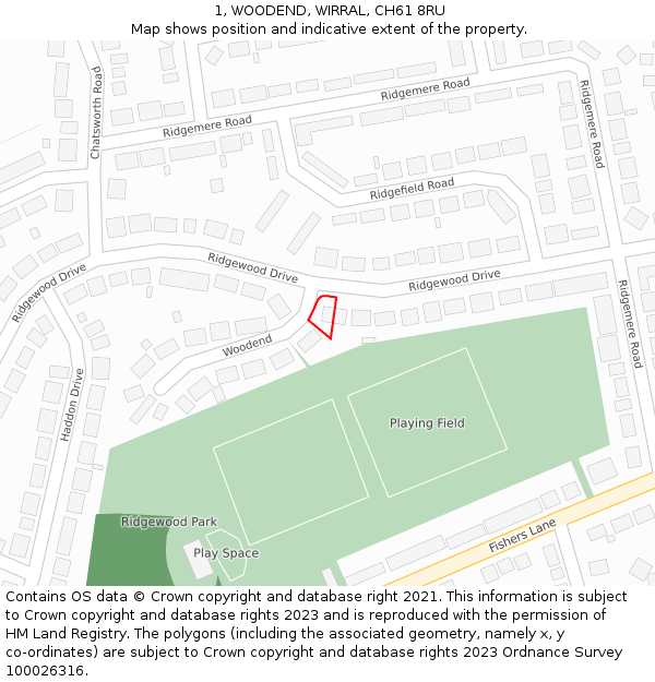 1, WOODEND, WIRRAL, CH61 8RU: Location map and indicative extent of plot