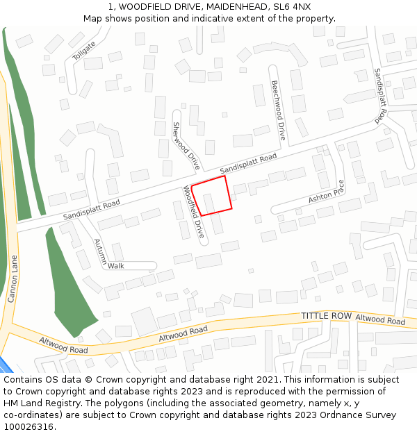 1, WOODFIELD DRIVE, MAIDENHEAD, SL6 4NX: Location map and indicative extent of plot