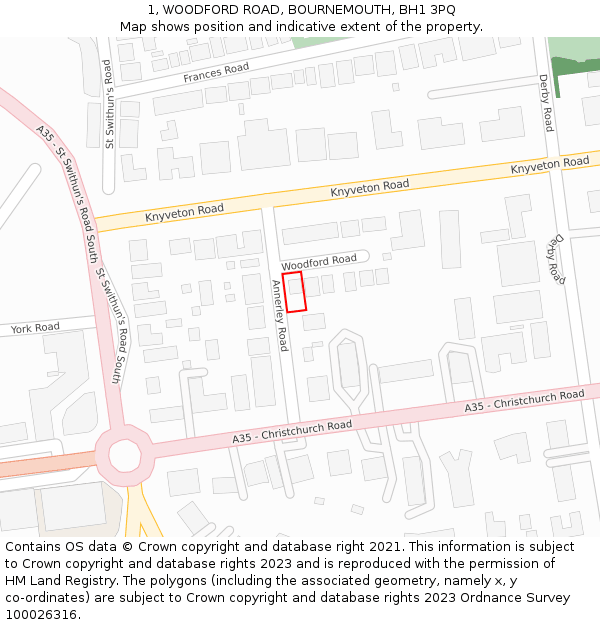 1, WOODFORD ROAD, BOURNEMOUTH, BH1 3PQ: Location map and indicative extent of plot