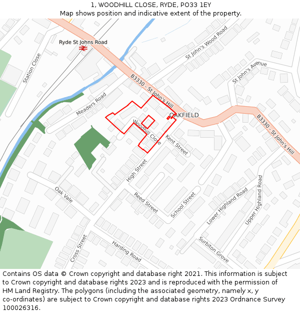 1, WOODHILL CLOSE, RYDE, PO33 1EY: Location map and indicative extent of plot