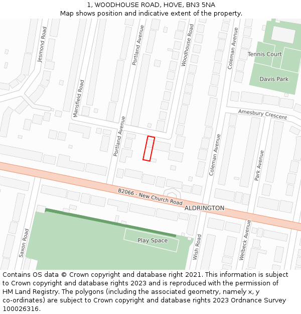 1, WOODHOUSE ROAD, HOVE, BN3 5NA: Location map and indicative extent of plot