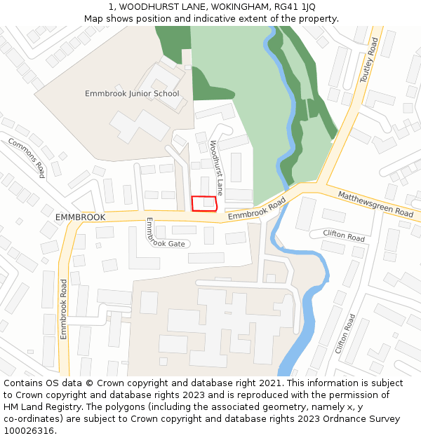 1, WOODHURST LANE, WOKINGHAM, RG41 1JQ: Location map and indicative extent of plot