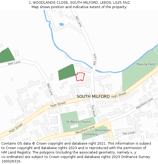 1, WOODLANDS CLOSE, SOUTH MILFORD, LEEDS, LS25 5NZ: Location map and indicative extent of plot