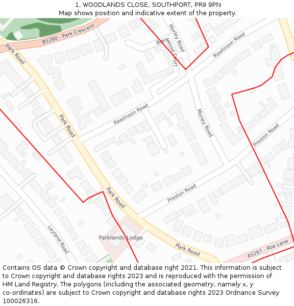 1, WOODLANDS CLOSE, SOUTHPORT, PR9 9PN: Location map and indicative extent of plot