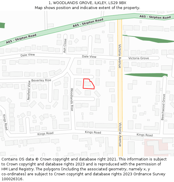 1, WOODLANDS GROVE, ILKLEY, LS29 9BX: Location map and indicative extent of plot