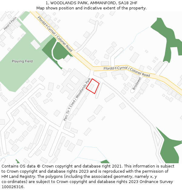 1, WOODLANDS PARK, AMMANFORD, SA18 2HF: Location map and indicative extent of plot