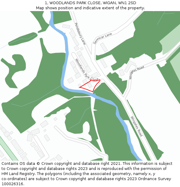 1, WOODLANDS PARK CLOSE, WIGAN, WN1 2SD: Location map and indicative extent of plot