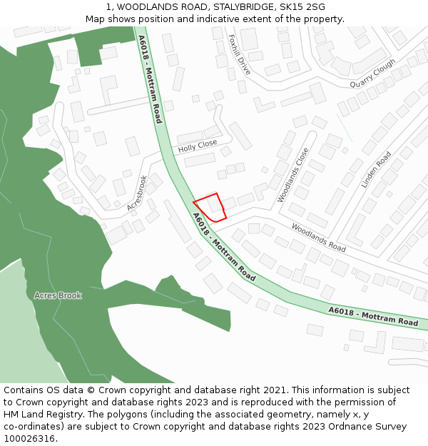 1, WOODLANDS ROAD, STALYBRIDGE, SK15 2SG: Location map and indicative extent of plot