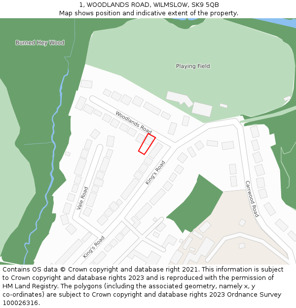 1, WOODLANDS ROAD, WILMSLOW, SK9 5QB: Location map and indicative extent of plot