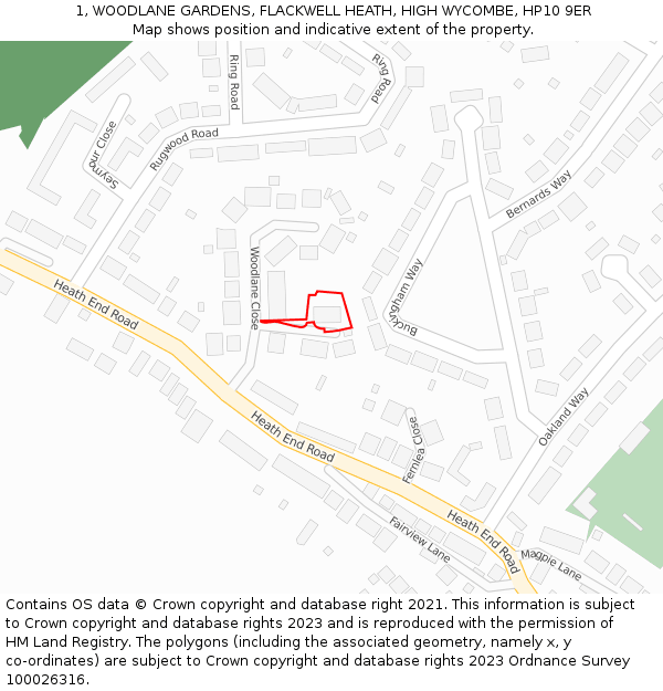 1, WOODLANE GARDENS, FLACKWELL HEATH, HIGH WYCOMBE, HP10 9ER: Location map and indicative extent of plot