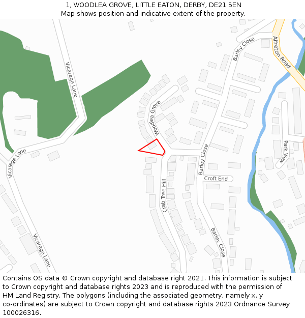 1, WOODLEA GROVE, LITTLE EATON, DERBY, DE21 5EN: Location map and indicative extent of plot