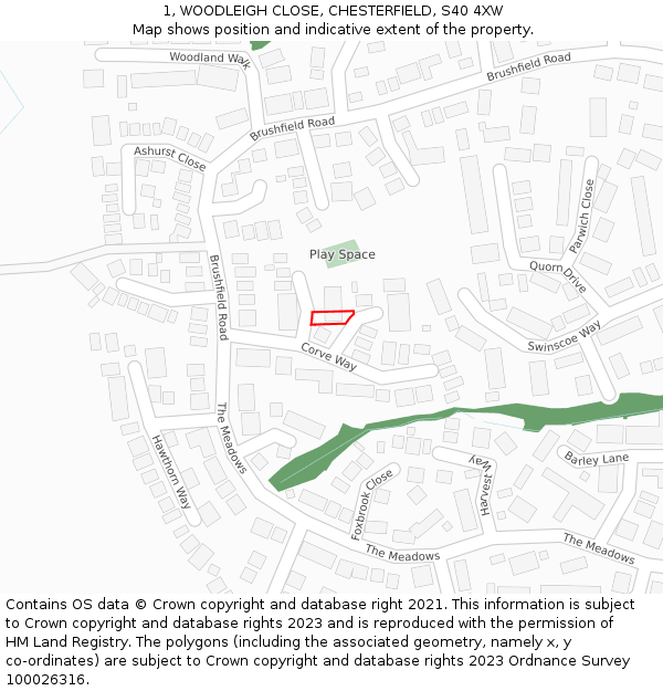 1, WOODLEIGH CLOSE, CHESTERFIELD, S40 4XW: Location map and indicative extent of plot