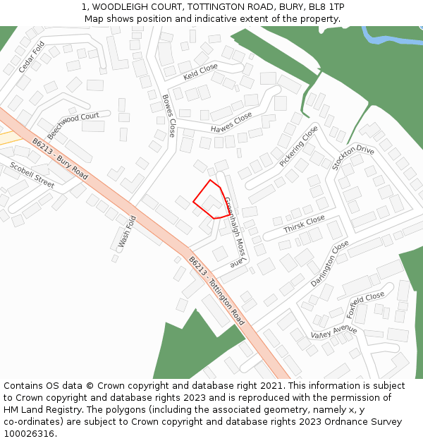 1, WOODLEIGH COURT, TOTTINGTON ROAD, BURY, BL8 1TP: Location map and indicative extent of plot